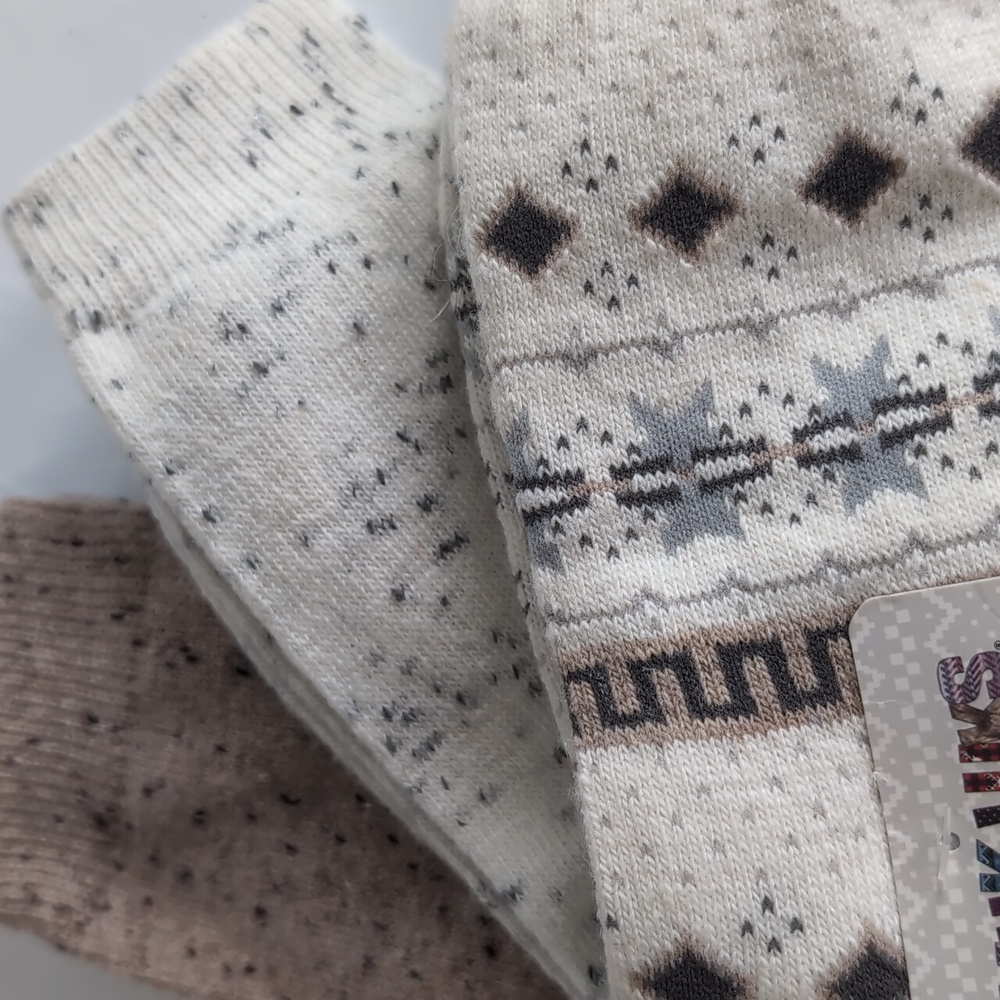 Muk Luks Womens 3-Pair Boot Socks Brown And Tan New Wool Blend 6-11 - Picture 4 of 4